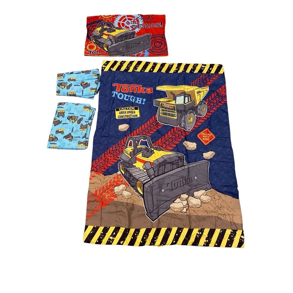 Tonka Toddler Bedding Set 4Pc Construction Truck Sheet Pillowcase Quilt Boys